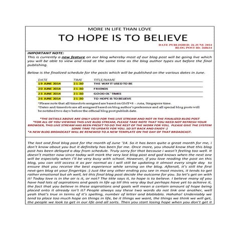 To Hope Is To Believe