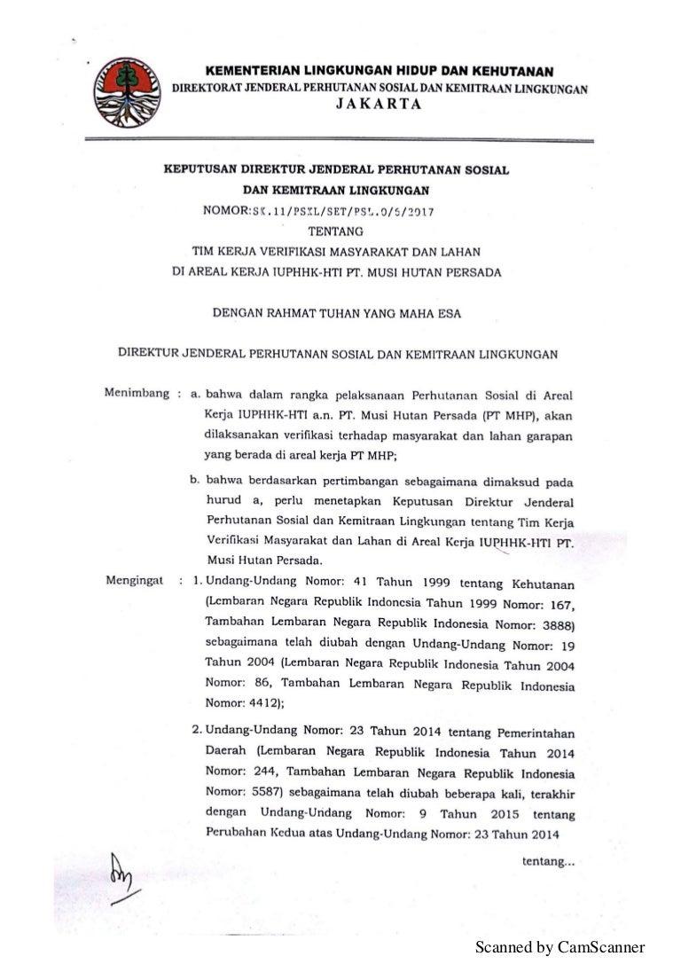 Sk Tim Kerja Verifikasi Masyarakat Dan Lahan Pt Mhp 1