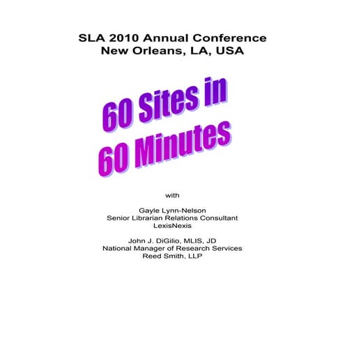 SLA 2010 60 Sites in 60 Minutes List