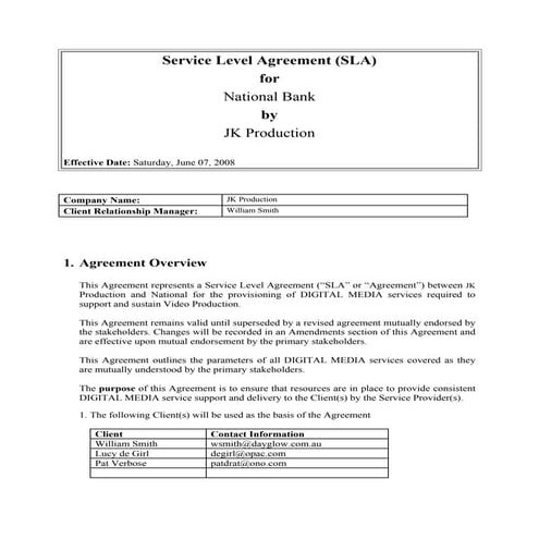 Sla Agreement