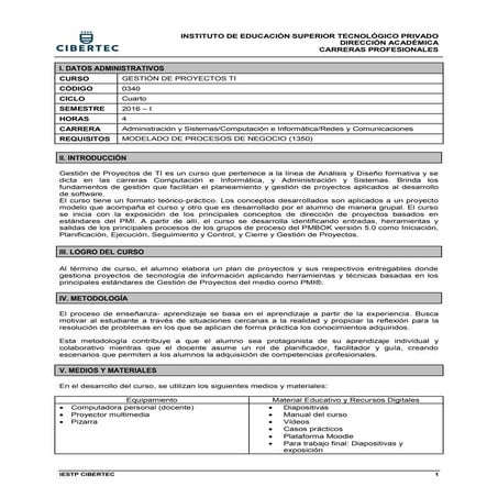 Sílabo 2016-I - Gestión de Proyectos TI (0340)
