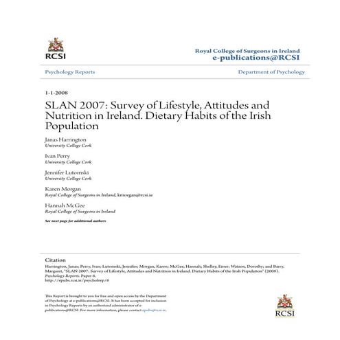 Slan 2007  survey of lifestyle attitudes and nutrition in ireland
