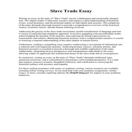 Slave Trade Essay. Fox Valley Technical College