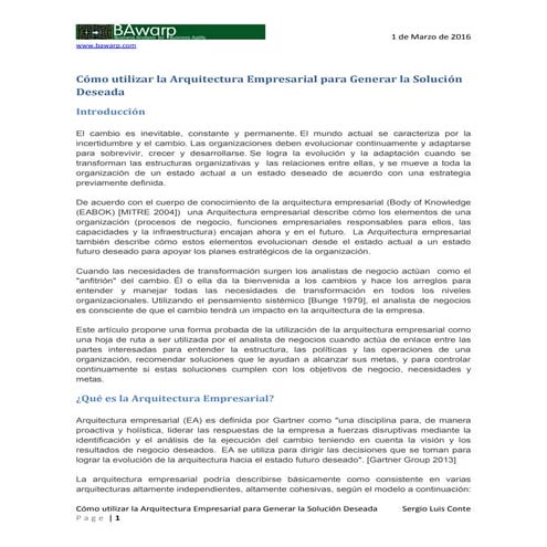 Como Utilizar la Arquitectura Empresarial para Generar la Solucion Deseada