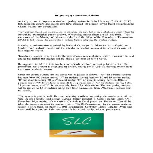 SLC: Grading system in, ‘fail’ provision out. | DOCX