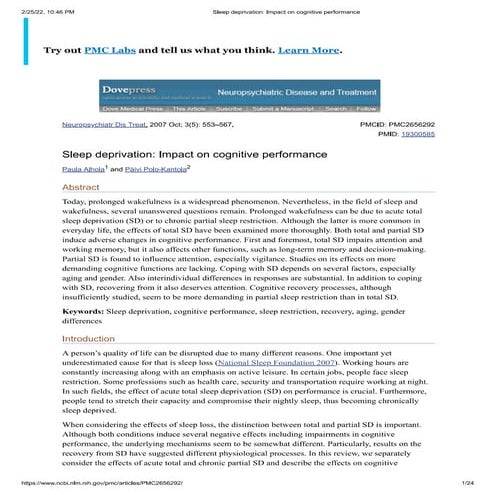 Sleep deprivation impact on cognitive performance | PDF