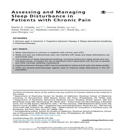 Assessing Sleep In Chronic Pain