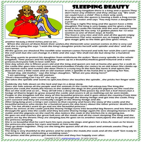Sleeping beauty simple present tense fairy tale