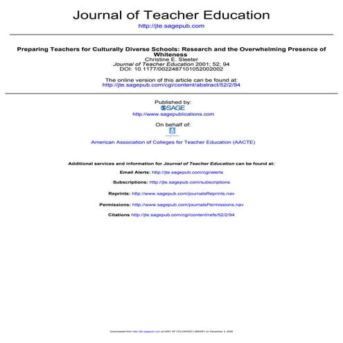 Sleeter preparing teachers for culturally diverse schools