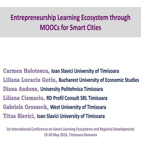 Entrepreneurship Learning Ecosystem through MOOCs for Smart Cities
