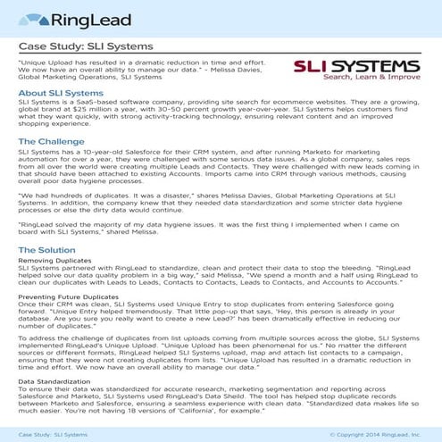 SLI Systems & RingLead Case Study