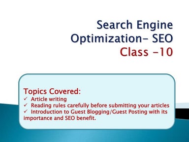 Search Engine Optimization Class-10