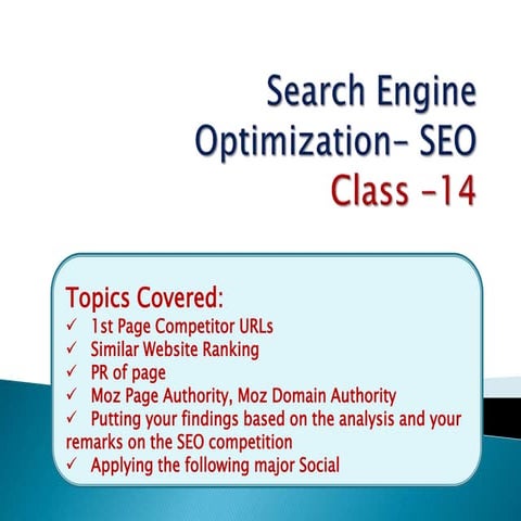 Search Engine Optimization Class-13 | PPTX