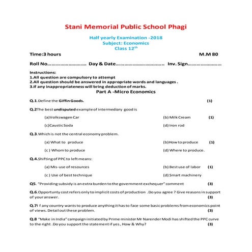 question paper and solution EKO 12