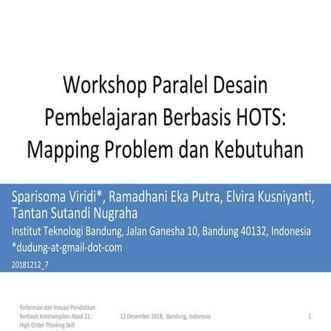 Workshop Paralel Desain Pembelajaran Berbasis HOTS: Mapping Problem dan