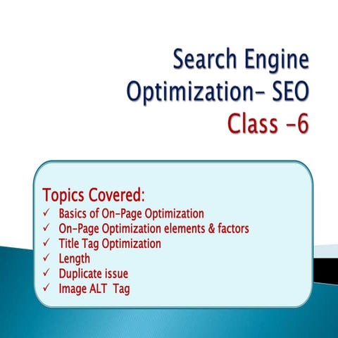 Search Engine Optimization Class-6