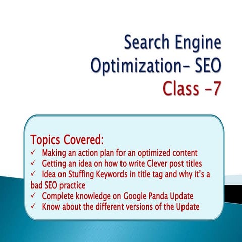 Search Engine Optimization Class-7