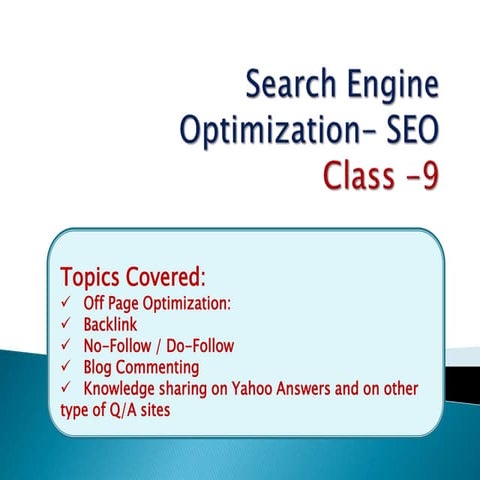 Search Engine Optimization Class-9
