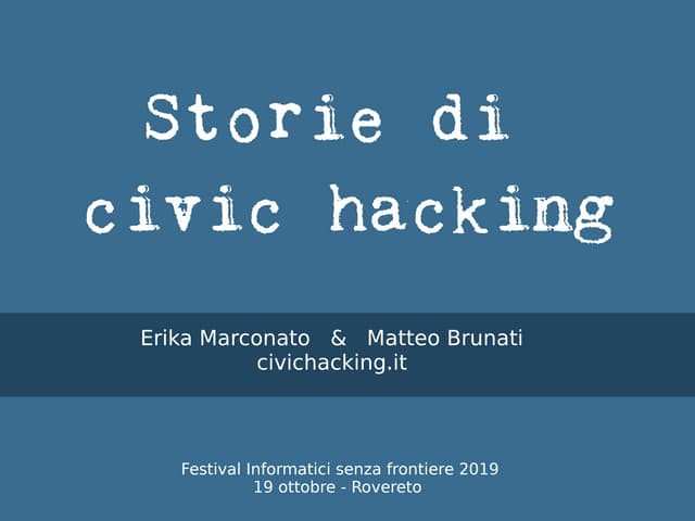 Storie di civic hacking al Festival di "Informatici senza Frontiere" 2019