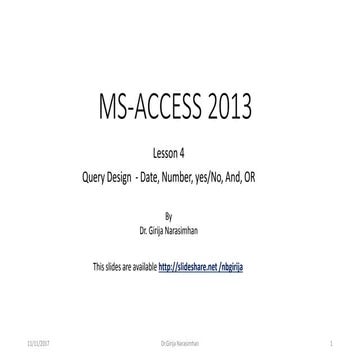 MS access Lesson 4 - query design-date, number