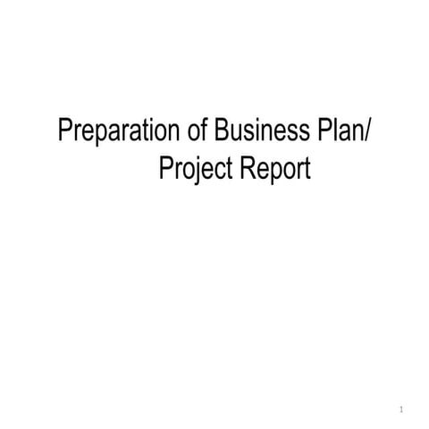 Preparation of Business Plan/ Project Report
