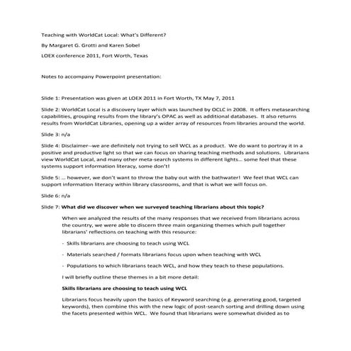 Teaching with WorldCat Local: What's Different? (Slide captions)