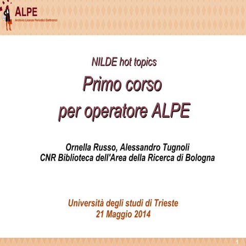 Corso "Primo corso per operatore ALPE" - Parte 2