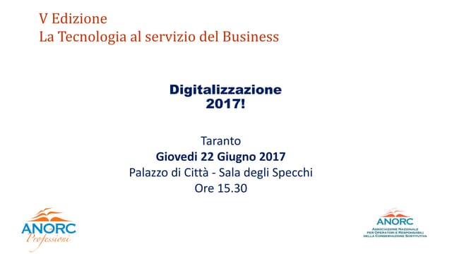 Digitalizzazione 2017 - Intervento Alessandro Selam - direttore ANORC