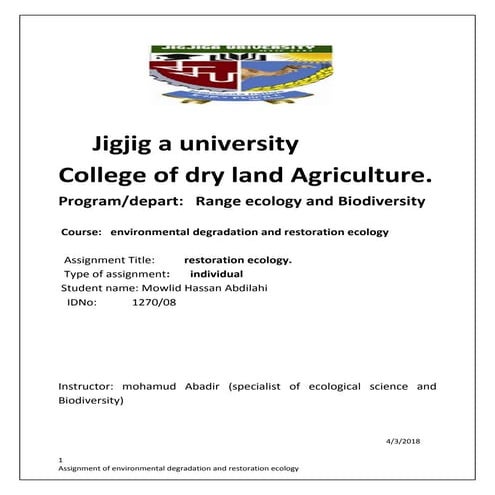 ecological restoration assignment