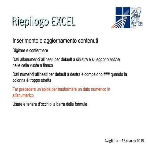 Slide riepilogo excel