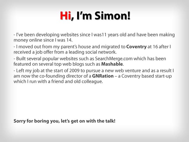 Tomorrow's Web talk by Simon Fletcher