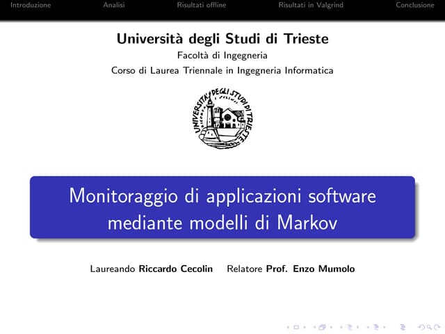 Monitoraggio di applicazioni software mediante modelli di Markov - slides