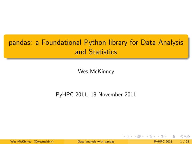 pandas: a Foundational Python Library for Data Analysis and Statistics