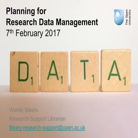 Planning for Research Data Management