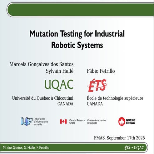 Mutation Testing for Industrial Robotic Systems (FMAS 2025)