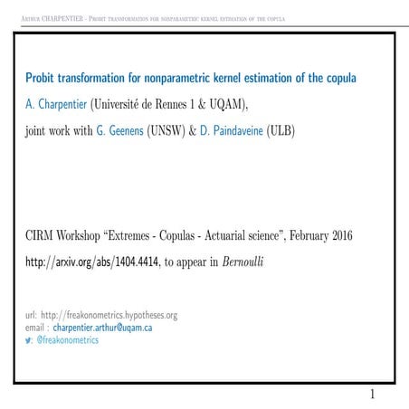 slides CIRM copulas, extremes and actuarial science