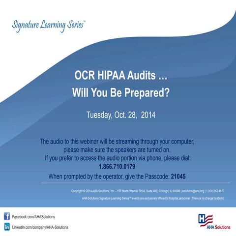 OCR HIPAA Audits…Will You Be Prepared?