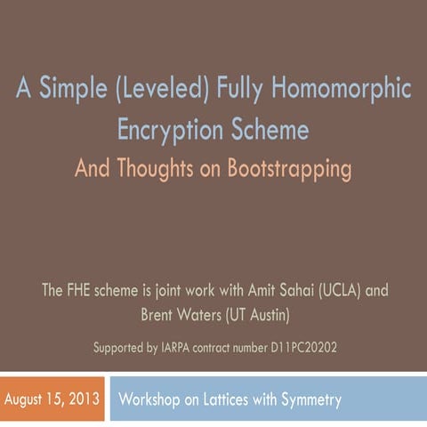 [Slides] A simple (leveled) fully homomorphic encryption scheme and thoughts ...