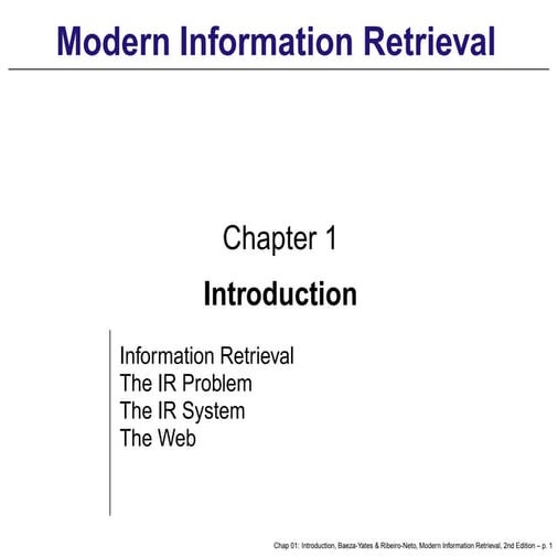 Information retrieval 1 introduction to ir | PPTX