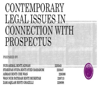 Contemporary Legal Issues in Connection With Prospectus