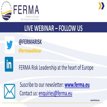 Webinar: Risk management in a global pandemic - Early lessons learned, EU – US perspectives
