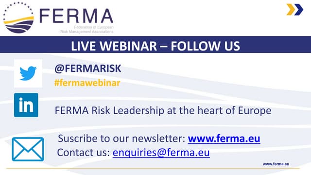 Webinar: Risk management in a global pandemic - Early lessons learned, EU – US perspectives