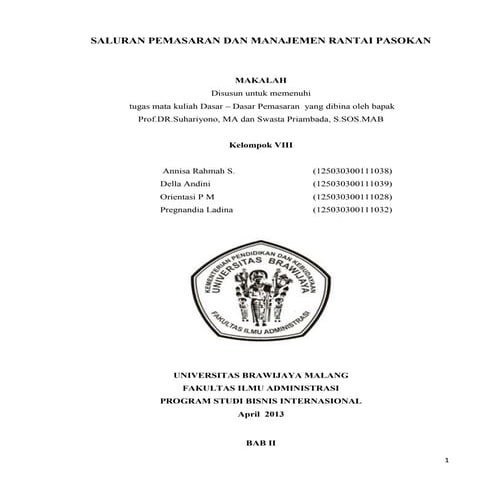 SALURAN PEMASARAN DAN MANAJEMEN RANTAI PASOKAN