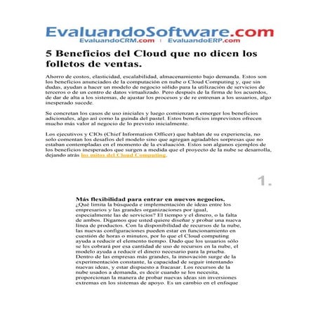 5 Beneficios del Cloud que no dicen los folletos de ventas