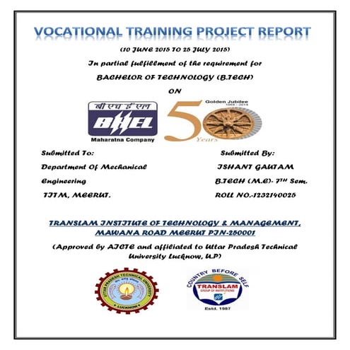 BHEL Vocational training report Haridwar
