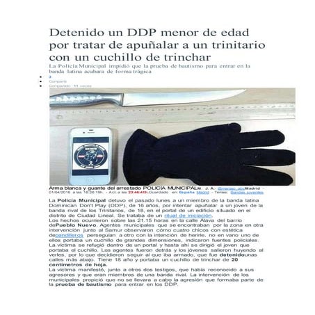 Detenido un DDP menor de edad por tratar de apuñalar a un trinitario con un c...