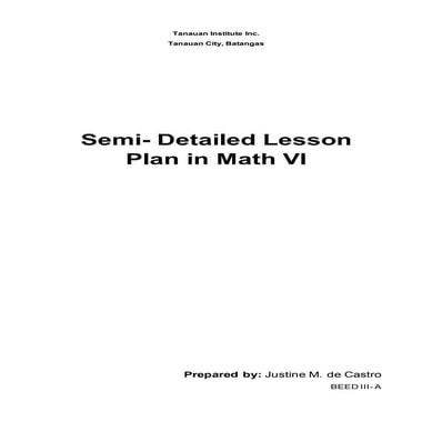 Semi-Detailed Lesson Plan in Math VI