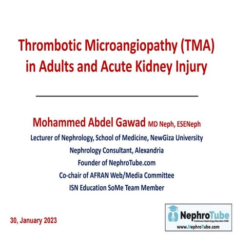 Thrombotic Microangiopathy (TMA) in Adults and Acute Kidney Injury - Dr. Gawad