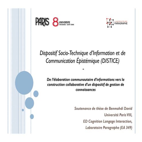 Présentation de thèse : modèle DISTICE