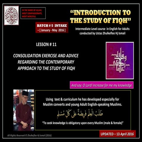 [Slideshare] fiqh-course(batch-5-january 2016) -introdn #11 -advice ...